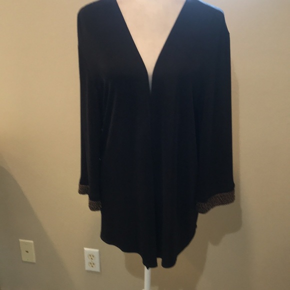 Chicos Travelers Brown Open Front Stretch Knit Cardigan with Beaded Cuffs-Size 2 - Picture 8 of 12